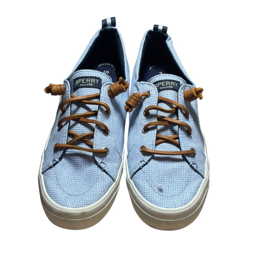 Sperry Women’s 9.5 Light Blue Canvas Sneakers Casual Lace Up Shoes Preowned